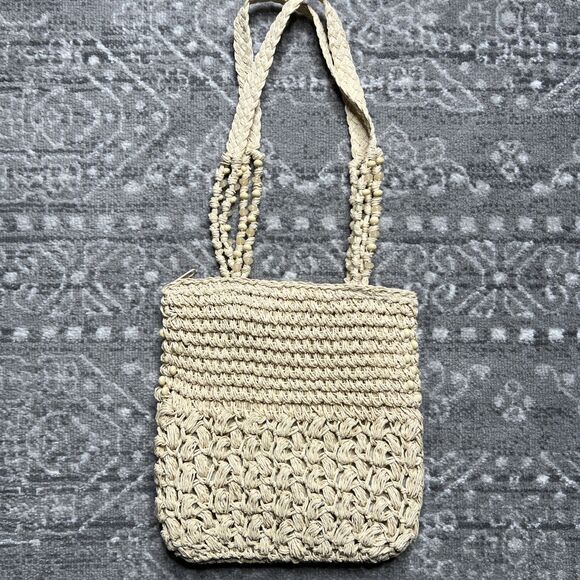 Cappelli Straworld Straw Purse Shoulder Bag Two Strap Beading Throughout Zip - Picture 3 of 9
